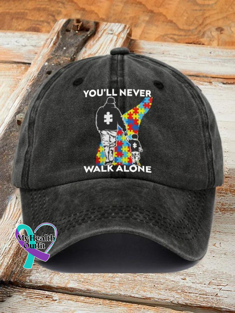 You’ll Never Walk Alone Autism Awareness Art Print Hats Black / Onesize