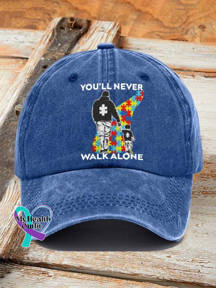 You’ll Never Walk Alone Autism Awareness Art Print Hats Blue / Onesize