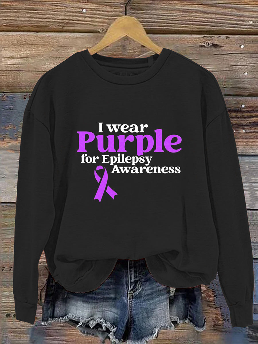 I Wear Purple For Epilepsy Awareness Crew Neck Long Sleeve Sweatshirt