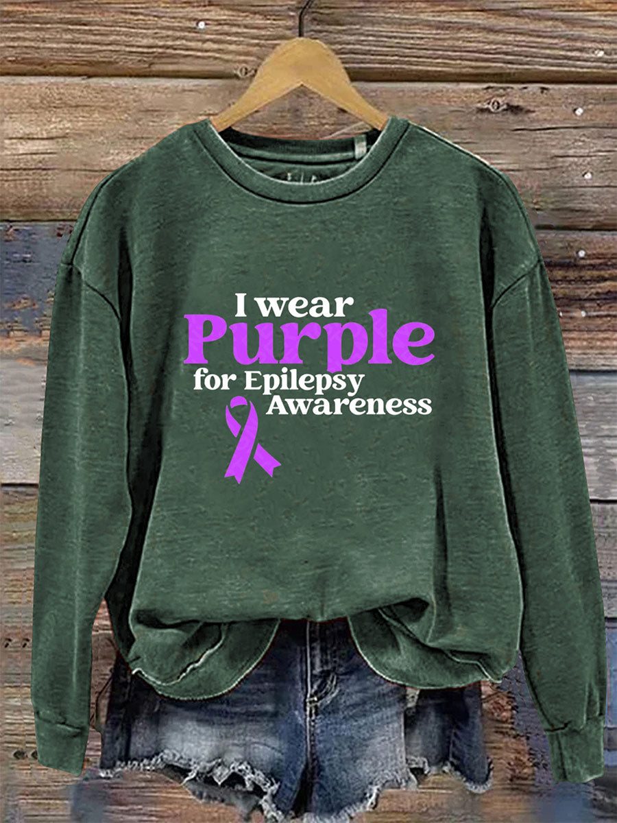 I Wear Purple For Epilepsy Awareness Crew Neck Long Sleeve Sweatshirt