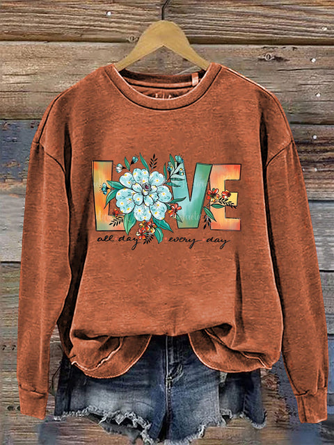 About Love Round Neck Long Sleeve Casual Sweatshirt