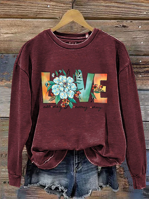 About Love Round Neck Long Sleeve Casual Sweatshirt