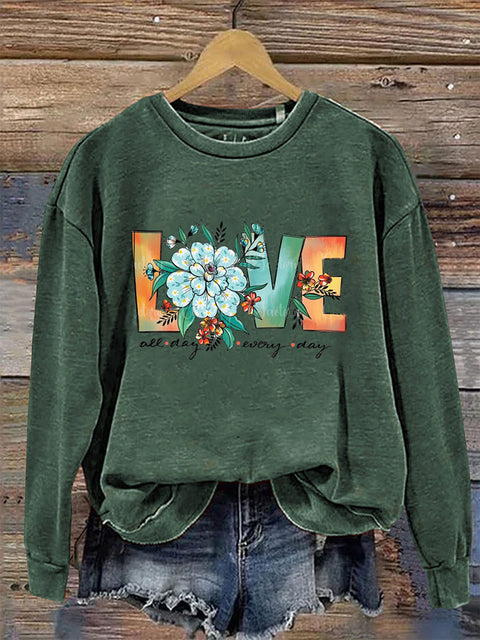 About Love Round Neck Long Sleeve Casual Sweatshirt