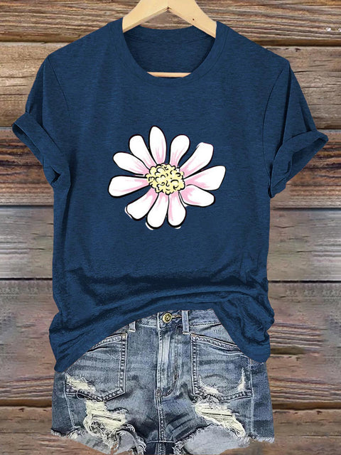 Hand-Painted Flowers Crew Neck Short-Sleeved Casual Sweatshirt