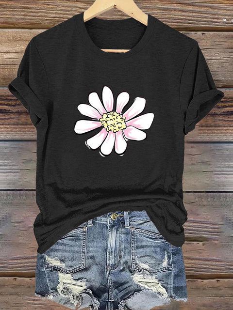 Hand-Painted Flowers Crew Neck Short-Sleeved Casual Sweatshirt