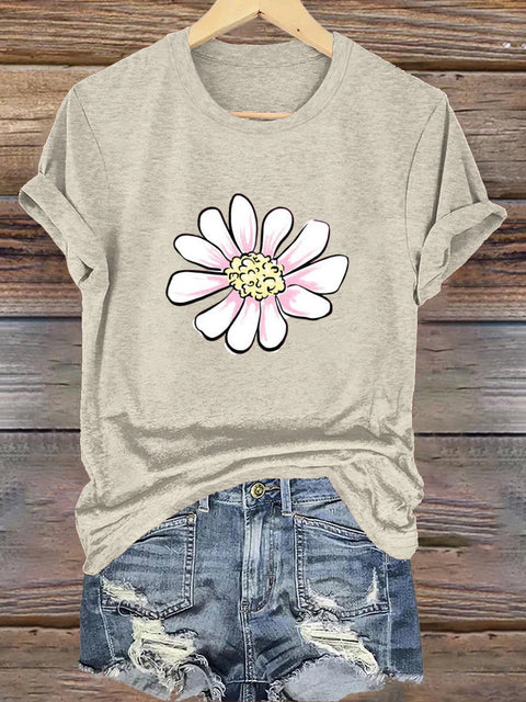 Hand-Painted Flowers Crew Neck Short-Sleeved Casual Sweatshirt