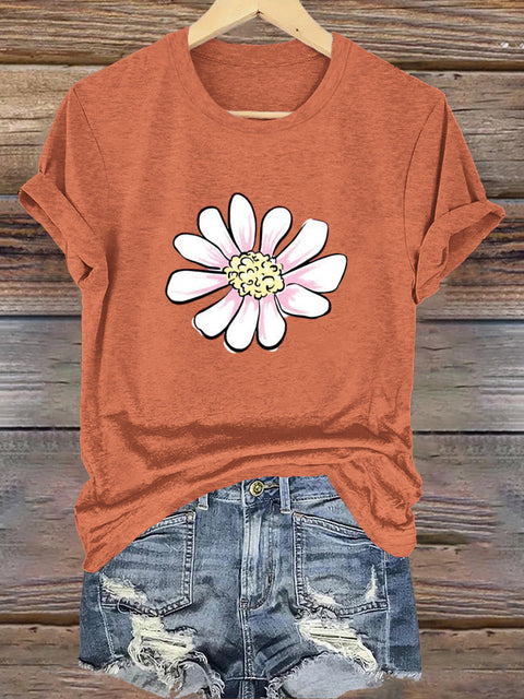 Hand-Painted Flowers Crew Neck Short-Sleeved Casual Sweatshirt