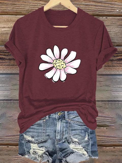 Hand-Painted Flowers Crew Neck Short-Sleeved Casual Sweatshirt