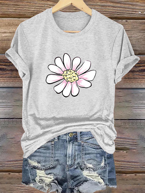 Hand-Painted Flowers Crew Neck Short-Sleeved Casual Sweatshirt