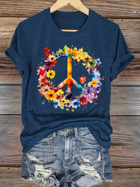 Love And Peace Crew Neck Short Sleeve Casual Sweatshirt