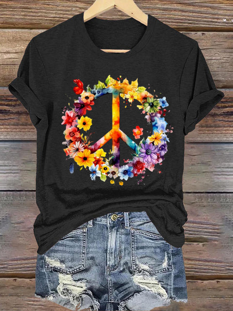 Love And Peace Crew Neck Short Sleeve Casual Sweatshirt