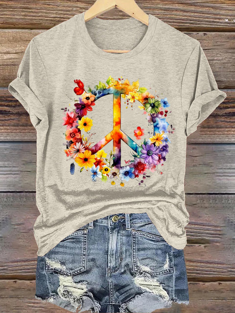 Love And Peace Crew Neck Short Sleeve Casual Sweatshirt