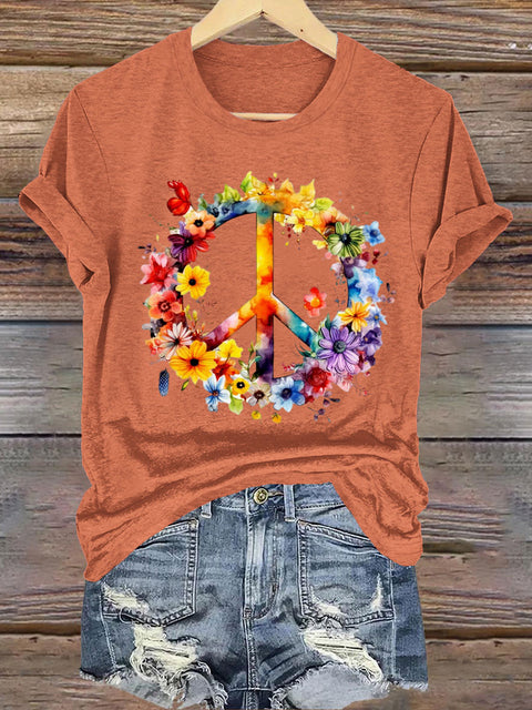 Love And Peace Crew Neck Short Sleeve Casual Sweatshirt