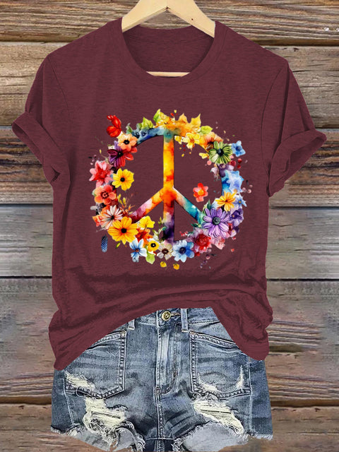 Love And Peace Crew Neck Short Sleeve Casual Sweatshirt