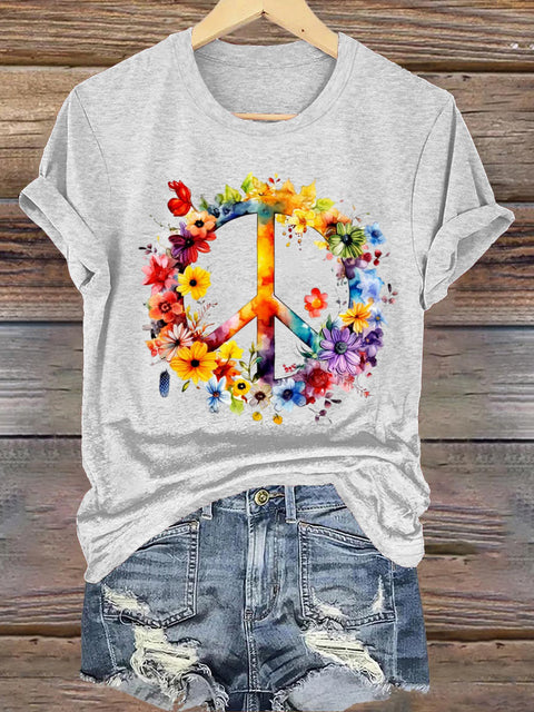 Love And Peace Crew Neck Short Sleeve Casual Sweatshirt