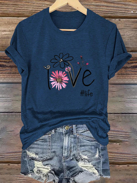 Love Life Round Neck Short Sleeve Casual Sweatshirt