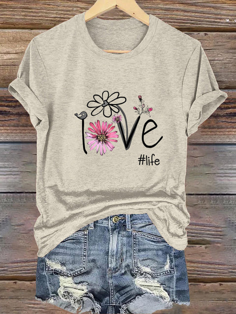 Love Life Round Neck Short Sleeve Casual Sweatshirt
