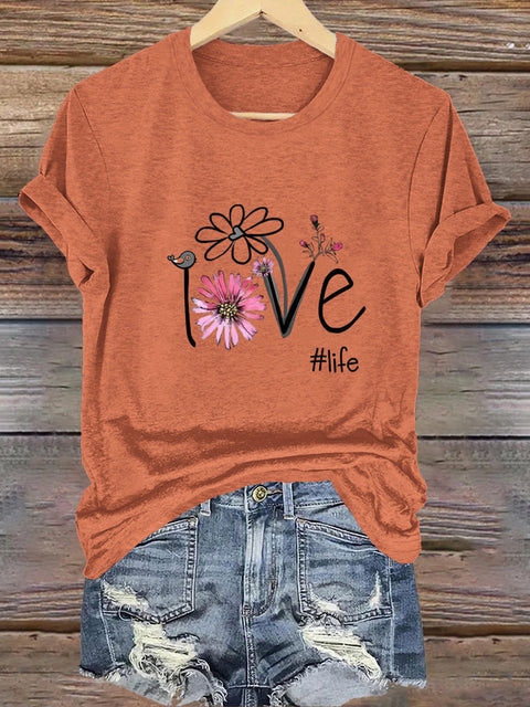 Love Life Round Neck Short Sleeve Casual Sweatshirt