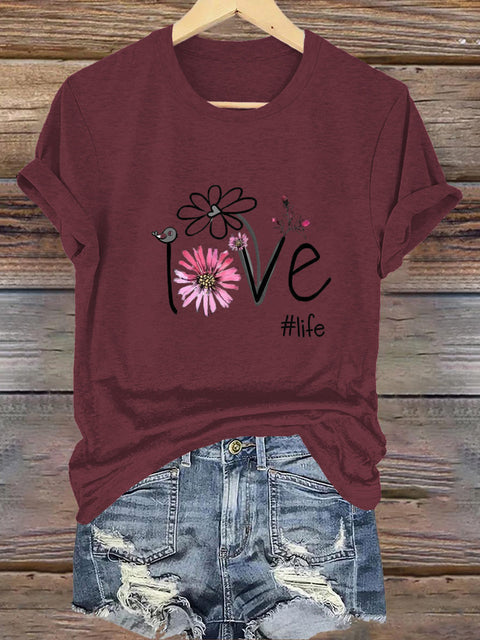 Love Life Round Neck Short Sleeve Casual Sweatshirt