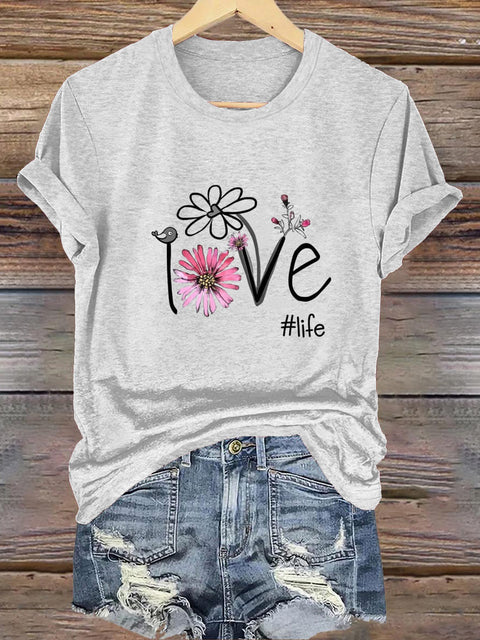Love Life Round Neck Short Sleeve Casual Sweatshirt
