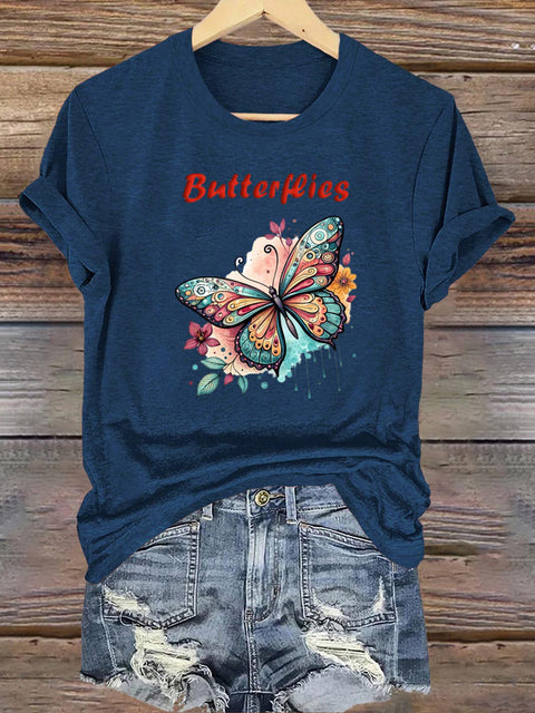 Butterfly Wings Short Sleeve Round Neck Sweatshirt