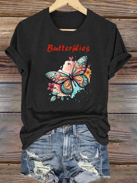 Butterfly Wings Short Sleeve Round Neck Sweatshirt
