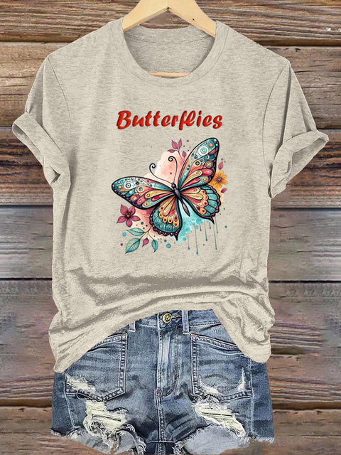 Butterfly Wings Short Sleeve Round Neck Sweatshirt