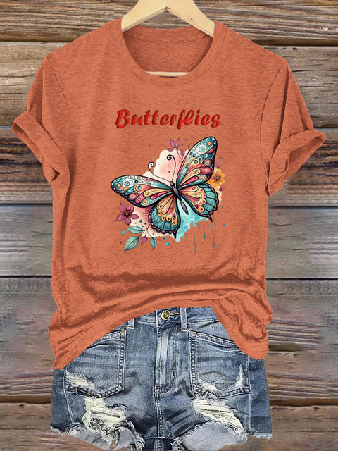Butterfly Wings Short Sleeve Round Neck Sweatshirt