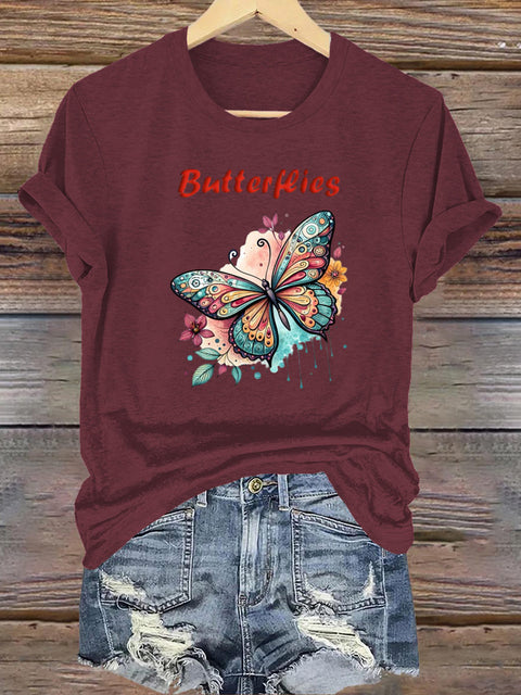 Butterfly Wings Short Sleeve Round Neck Sweatshirt