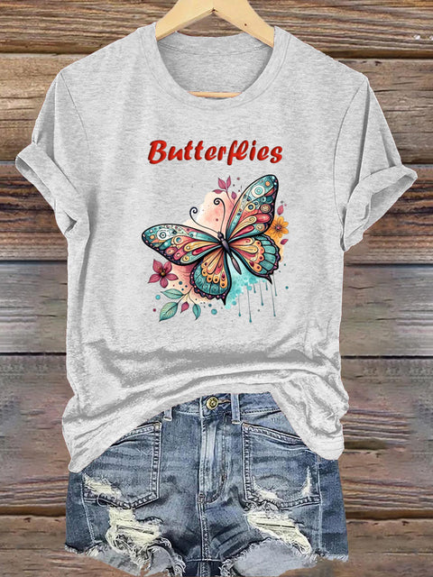 Butterfly Wings Short Sleeve Round Neck Sweatshirt