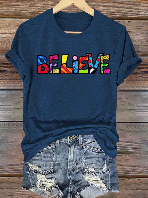 Believe Crew Neck Short Sleeve Casual Sweatshirt