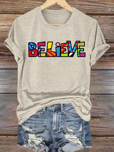 Believe Crew Neck Short Sleeve Casual Sweatshirt