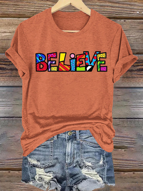 Believe Crew Neck Short Sleeve Casual Sweatshirt