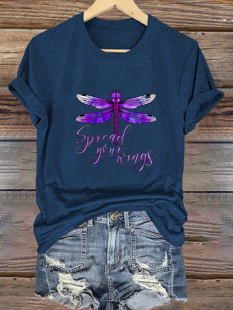 Dragonflies Can Also Fly High Round Neck Short Sleeve Casual Sports Shirt