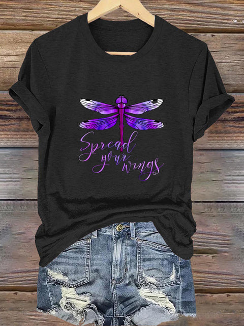 Dragonflies Can Also Fly High Round Neck Short Sleeve Casual Sports Shirt