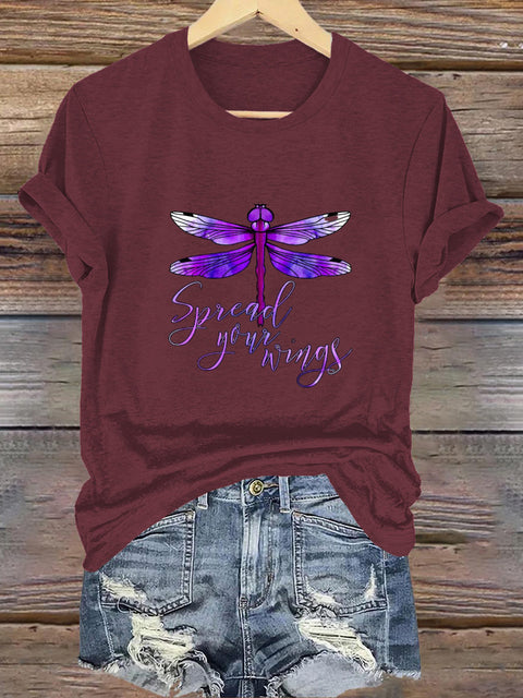Dragonflies Can Also Fly High Round Neck Short Sleeve Casual Sports Shirt