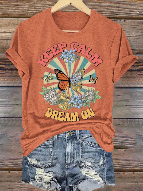 Keep Calm Dreams Come True Crew Neck Short Sleeve Casual Sweatshirt