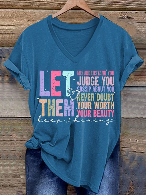 Women'S Retro Let Them Never Doubt Your Worth Your Beauty Print T-Shirt