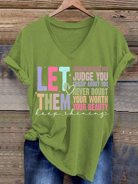 Women'S Retro Let Them Never Doubt Your Worth Your Beauty Print T-Shirt