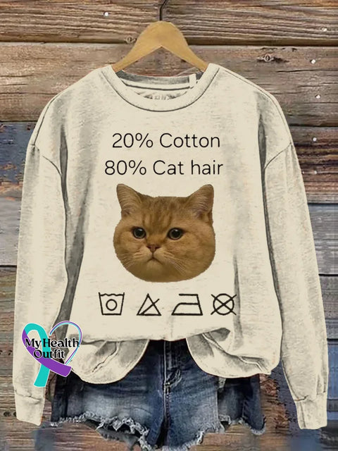 20% Cotton 80% Cat Hair Art Print Casual Sweatshirt Apricot / S