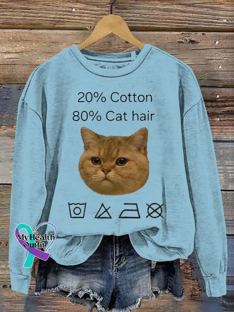 20% Cotton 80% Cat Hair Art Print Casual Sweatshirt Blue / S