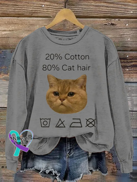 20% Cotton 80% Cat Hair Art Print Casual Sweatshirt Grey / S