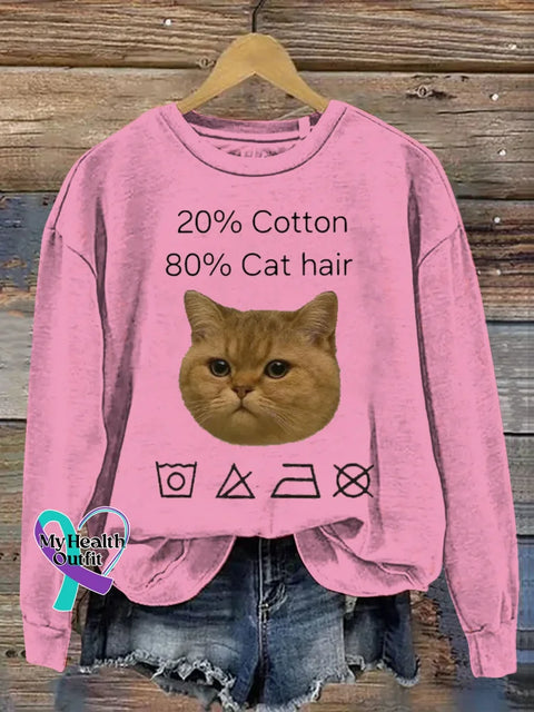 20% Cotton 80% Cat Hair Art Print Casual Sweatshirt Pink / S