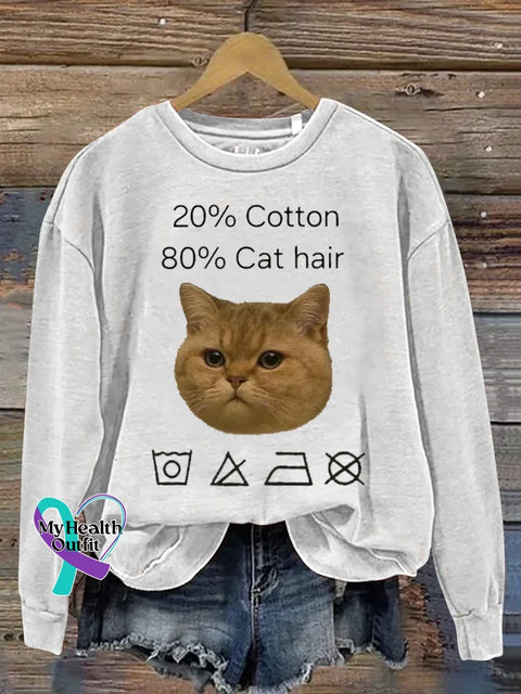 20% Cotton 80% Cat Hair Art Print Casual Sweatshirt White / S
