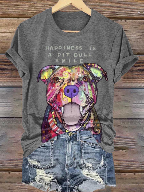 HAPPINESS IS A PIT BULL SMILE Puppy Mental Health Awareness T-shirt