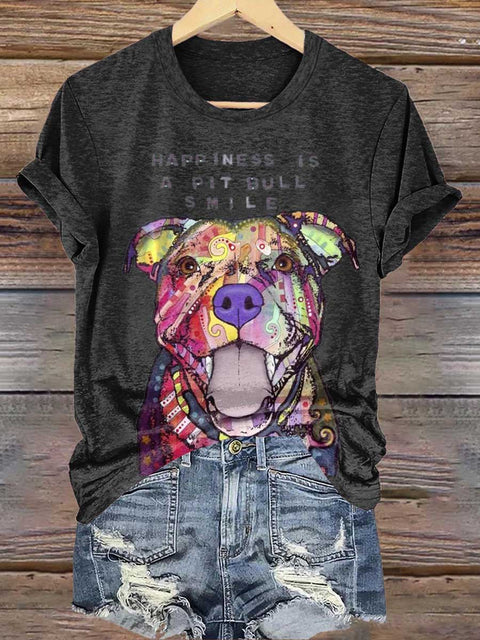 HAPPINESS IS A PIT BULL SMILE Puppy Mental Health Awareness T-shirt