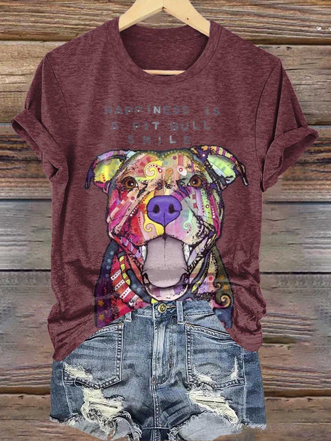 HAPPINESS IS A PIT BULL SMILE Puppy Mental Health Awareness T-shirt