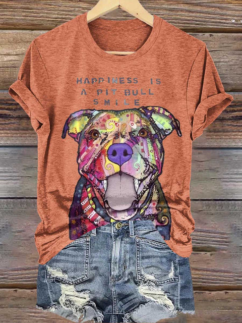 HAPPINESS IS A PIT BULL SMILE Puppy Mental Health Awareness T-shirt