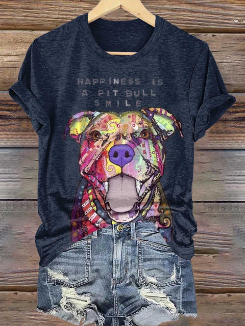 HAPPINESS IS A PIT BULL SMILE Puppy Mental Health Awareness T-shirt