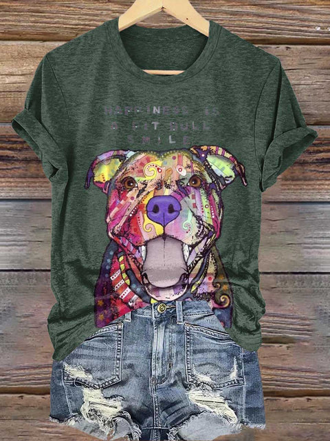 HAPPINESS IS A PIT BULL SMILE Puppy Mental Health Awareness T-shirt